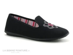 RYB 7009000 D318 Noir - Interieur Rayures Roses - Chausson Femme