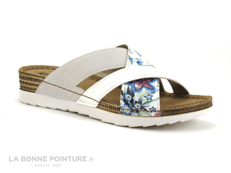 Morans MICAS 27355 Blanc Gris Fleurs - Brides Croisees - Mule 5 Morans MICAS 27355 Blanc Gris Fleurs - Brides Croisees - Mule - Image 3