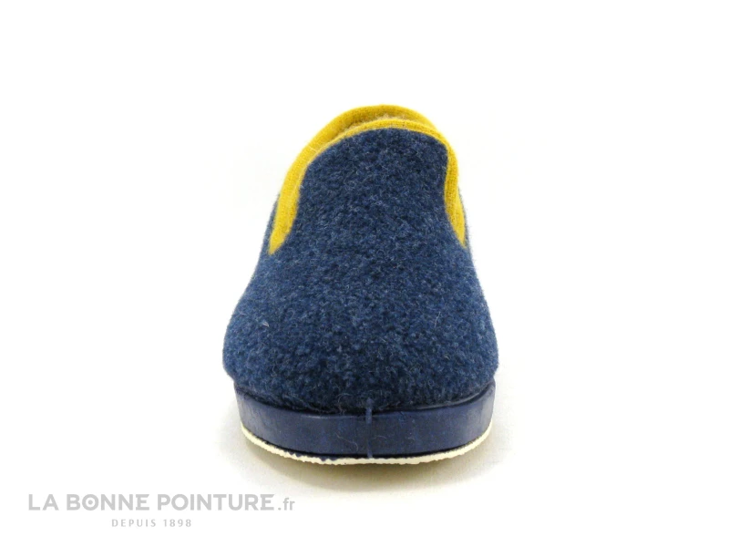 Soca 2520 Bleu Marine - Biais Jaune - Charentaise Femme Interieur Laine 4 Soca 2520 Bleu Marine - Biais Jaune - Charentaise Femme Interieur Laine - Image 2