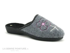Lollans FJBG015 - Gris - 2 Fleurs Brodees Roses - Pantoufle Mule Femme