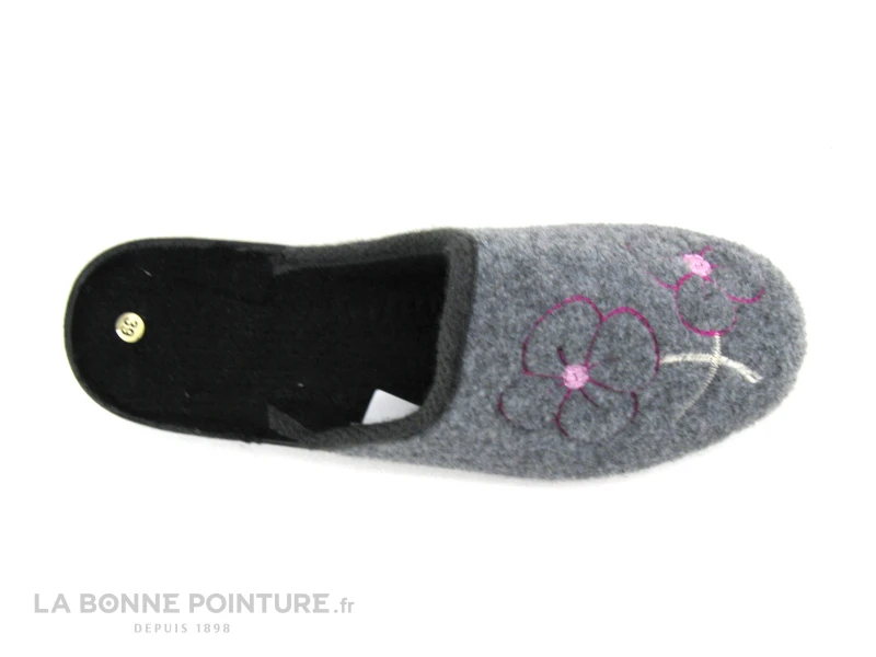 Lollans FJBG015 - Gris - 2 Fleurs Brodees Roses - Pantoufle Mule Femme 4 Lollans FJBG015 - Gris - 2 Fleurs Brodees Roses - Pantoufle Mule Femme - Image 2