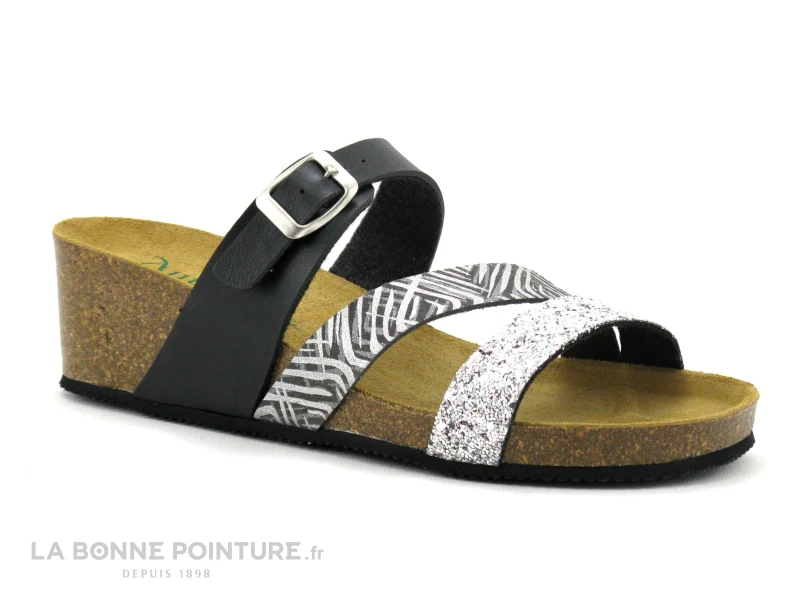 Autenti 6810229 Noir Paillettes Argent - Mule Talon Compense 3 Autenti 6810229 Noir Paillettes Argent - Mule Talon Compense